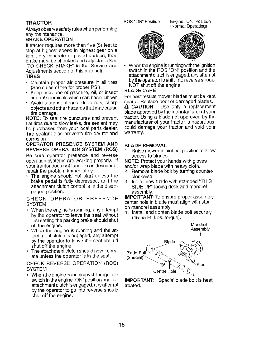 Craftsman 917.289031, 917.289030 owner manual Blade Care, Blade Removal 