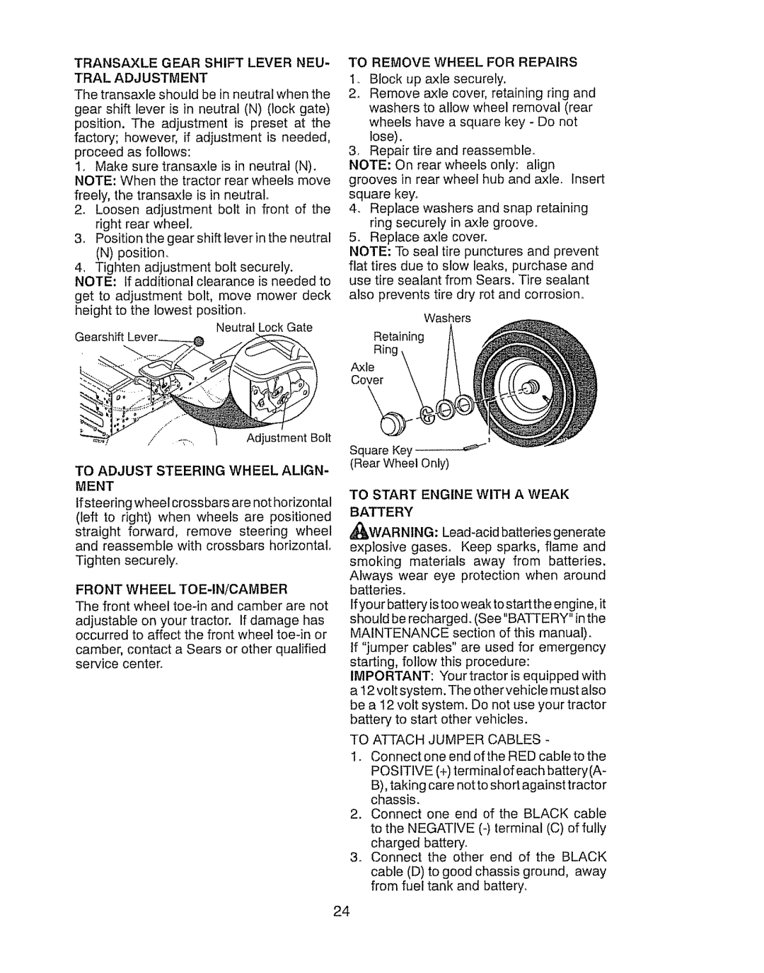 Craftsman 917.289030, 917.289031 owner manual Front Wheel TOE-IN!CAMBER 