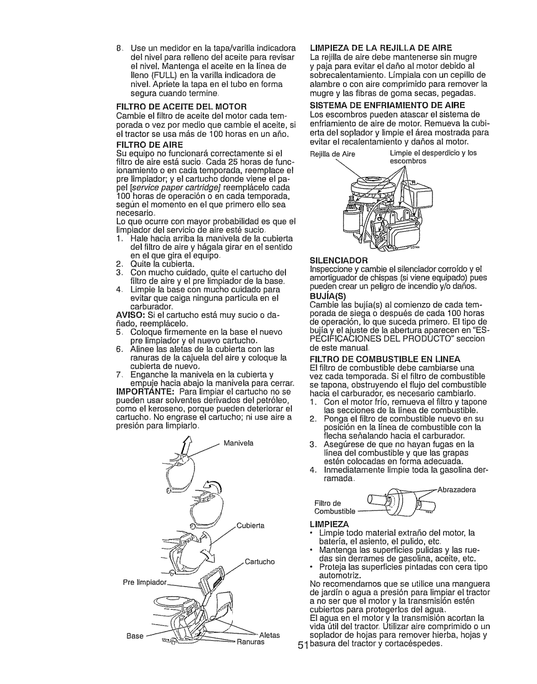 Craftsman 917.289030, 917.289031 owner manual Bujias 