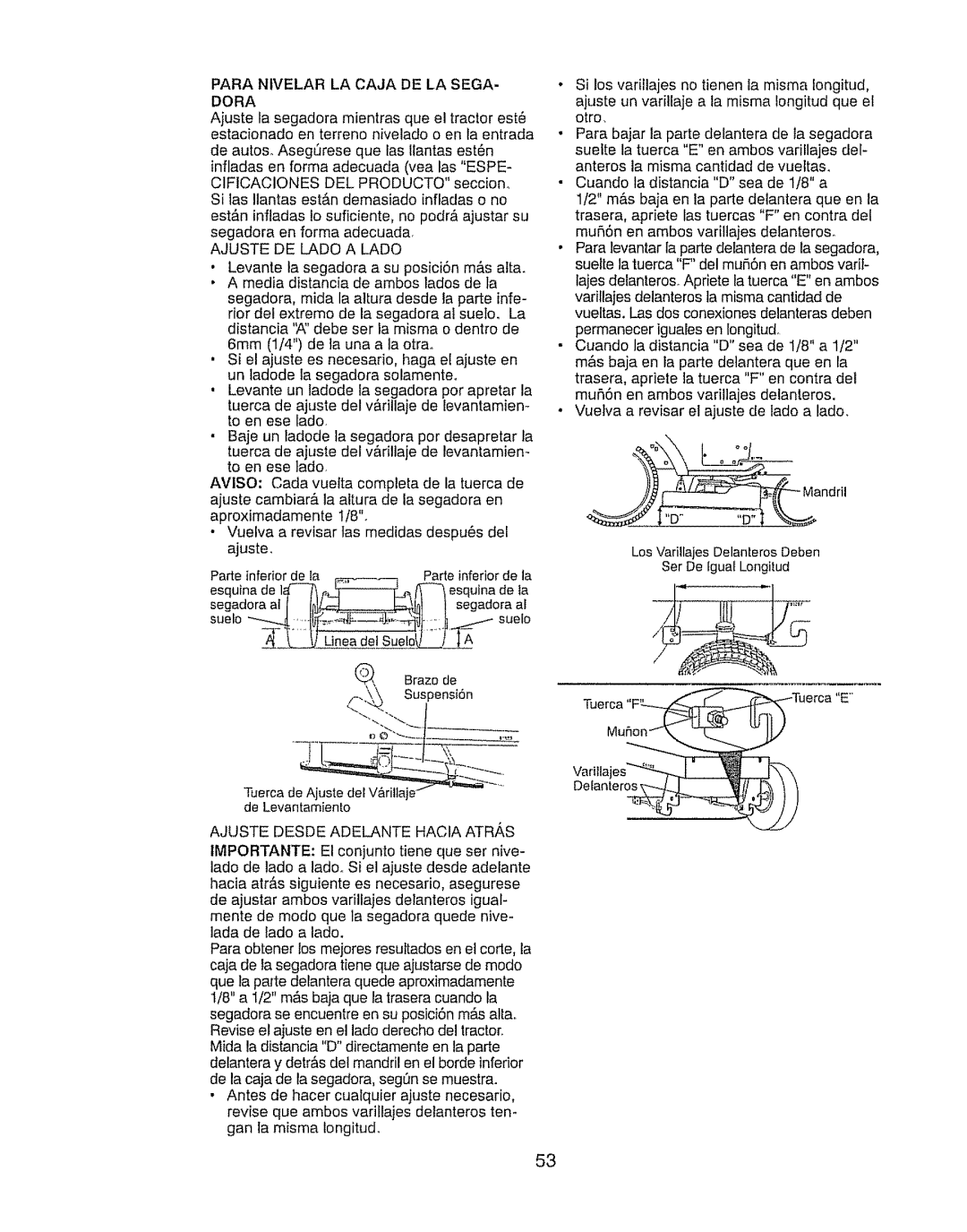 Craftsman 917.28903 Para Nivelar LA Caja DE LA Sega, Dora, Ajuste DE Lado a Lado, Ajuste Desde Adelante Hacia ATR,S 