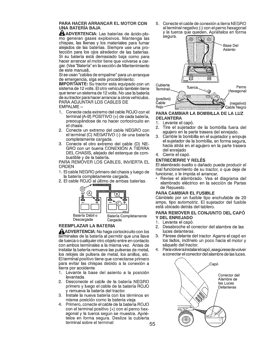 Craftsman 28903 Para Adjuntar LOS Cables DE Empalme, Para Remover LOS CABLES, Invierta EL Orden, Reemplazar LA Bateria 