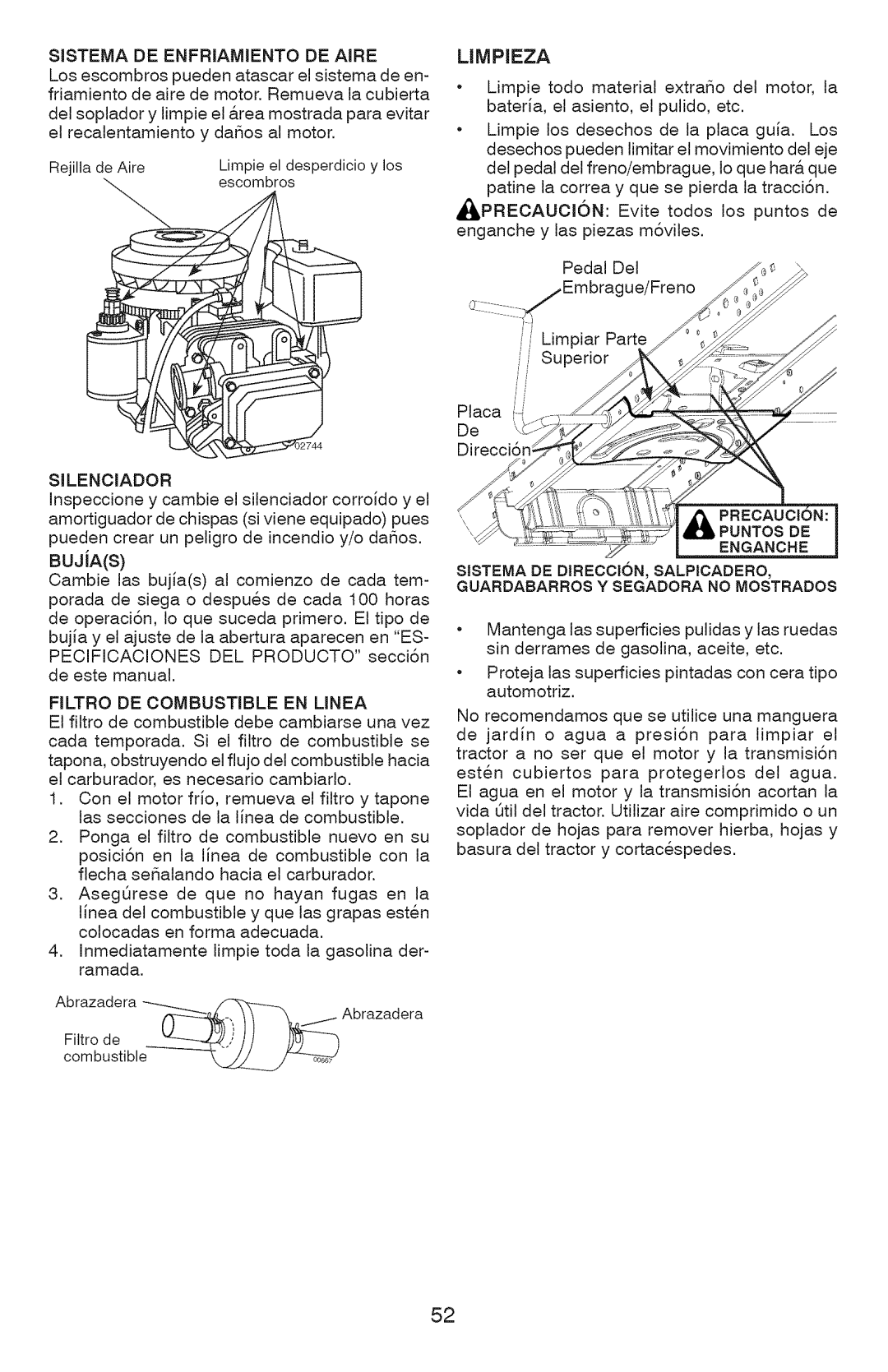 Craftsman 917.289072, 917.289070 Limpieza, Sistema DE Enfriamiento DE Aire, Silenciador, Filtro DE Combustible EN Linea 