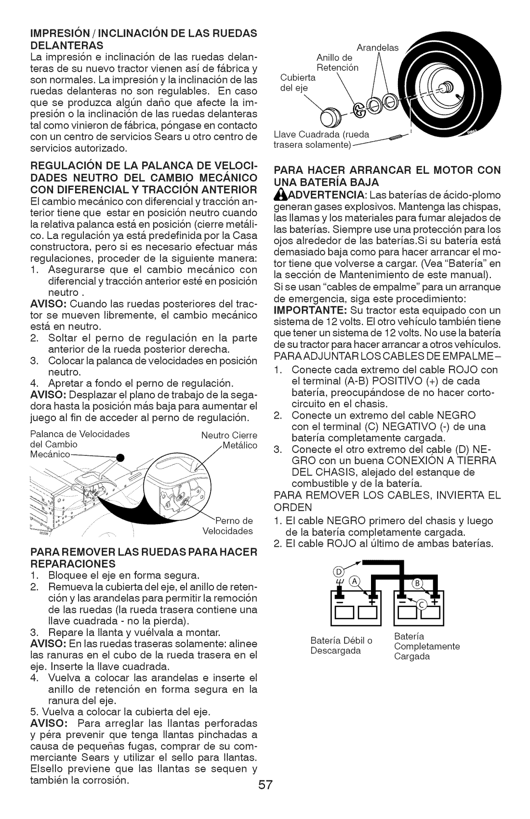 Craftsman 917.289072, 917.289070 Paraadj Untar LOS CAB LES DE EM Palm E, Impreskn / Inclinackn DE LAS Ruedas Delanteras 