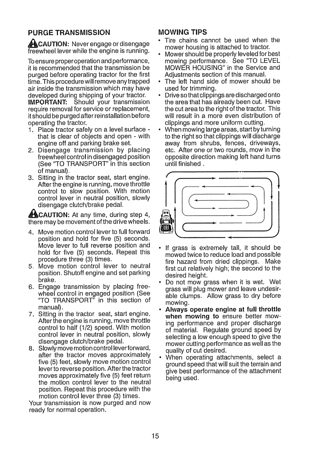 Craftsman 917.28914 owner manual Purge Transmission, Mowing Tips 