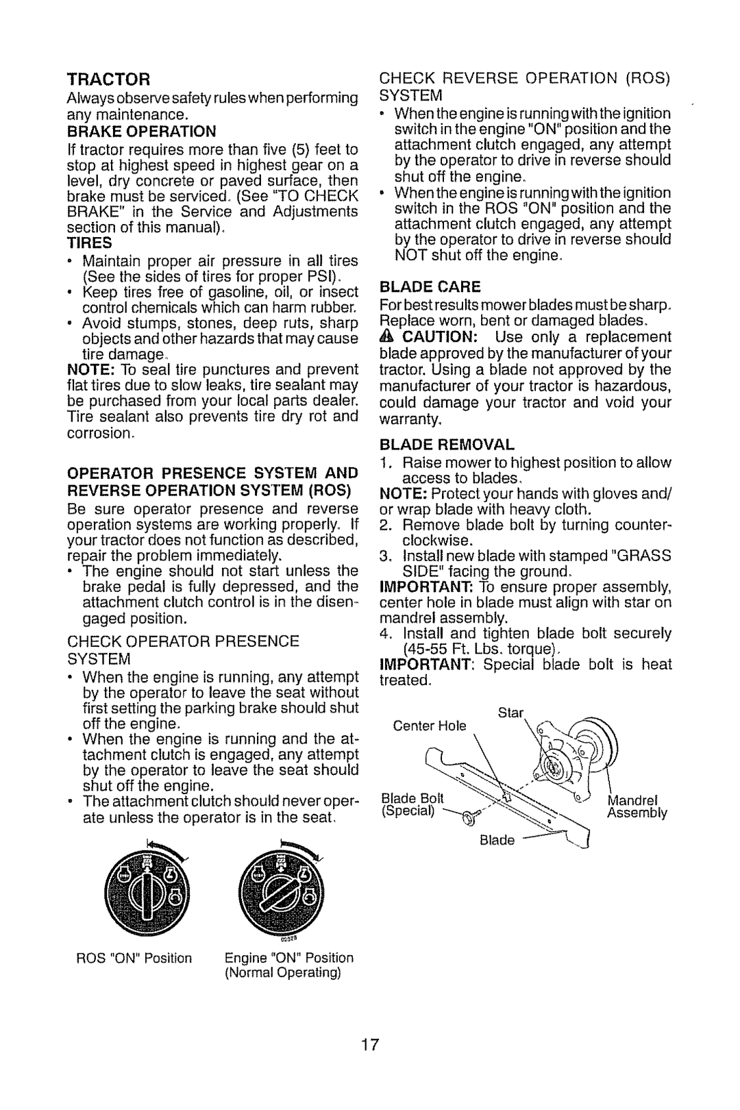 Craftsman 917.28914 owner manual Blade Care 