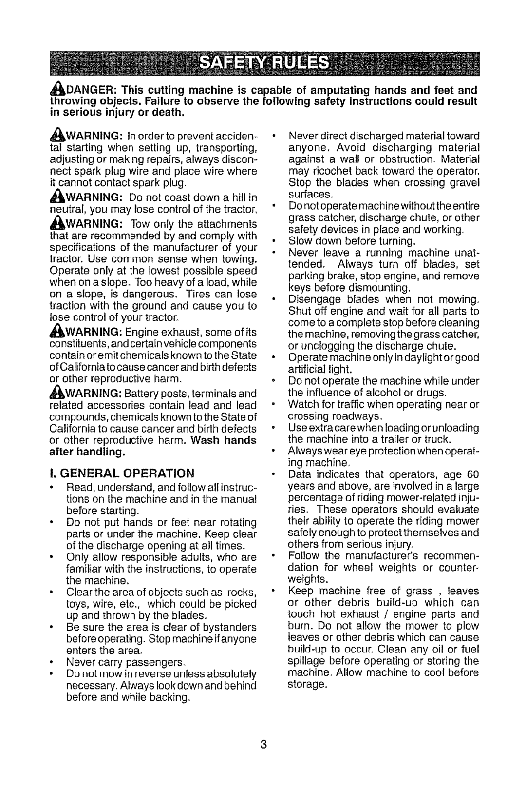 Craftsman 917.28914 owner manual General Operation, Following safety instructions could result 