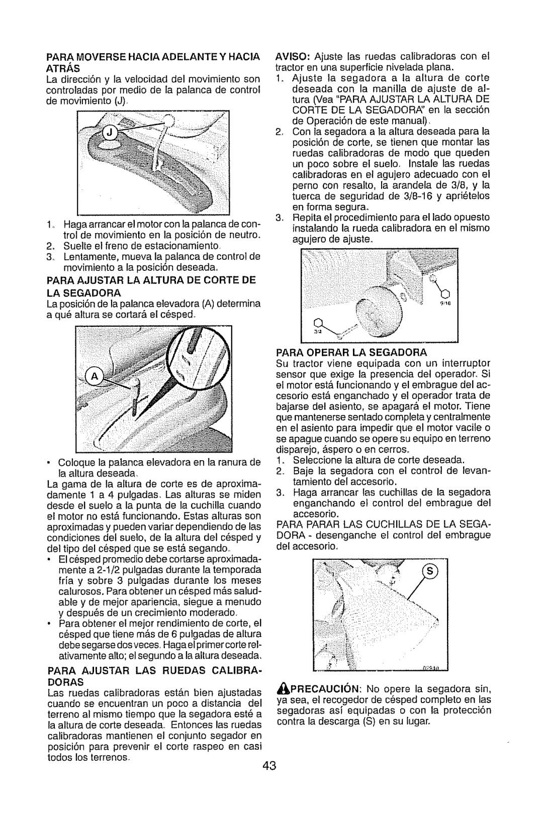 Craftsman 917.28914 Para Moverse Hacia Adelante Y Hacia ATR/S, Para Ajustar LA Altura DE Corte DE LA Segadora, Doras 