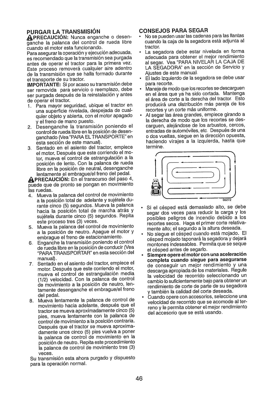 Craftsman 917.28914 owner manual Purgar LA TRANSMISI6N, Consejos Para Segar 