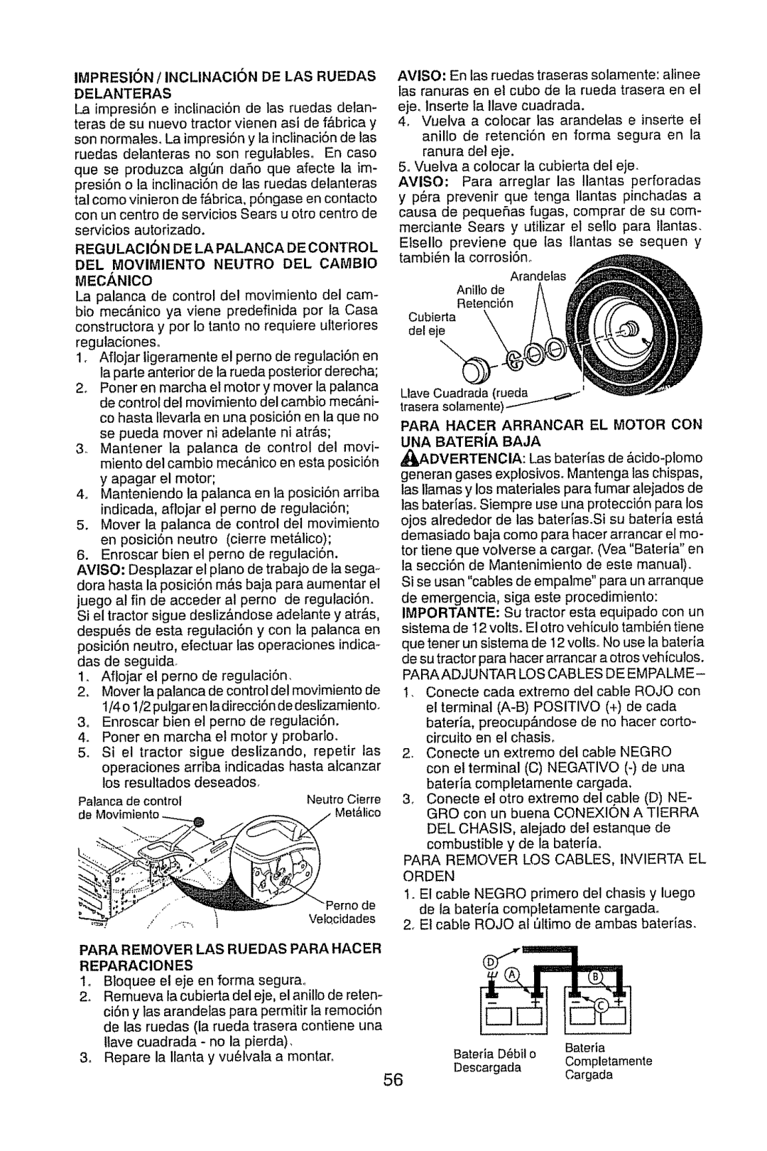 Craftsman 917.28914 owner manual Si el tractor, Las, Para Remover LAS Ruedas Para Hacer Reparaciones 