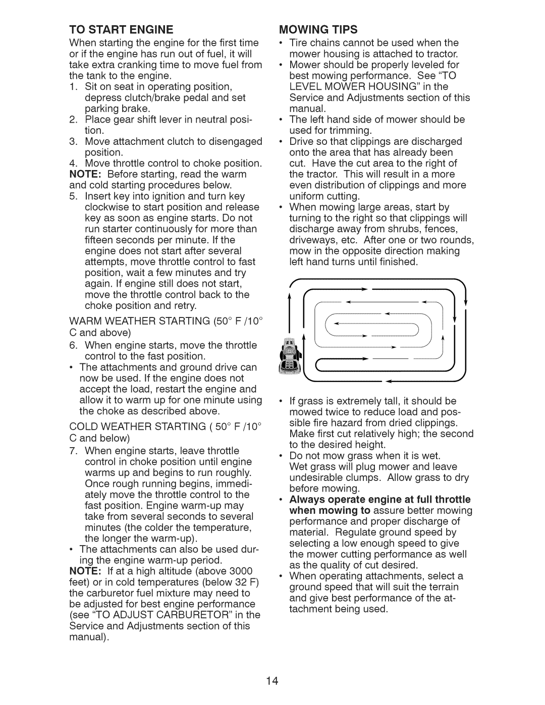 Craftsman YT 3000, 917.289211, 917.289210, 917.289213 manual To Start Engine, Mowing TiPS 