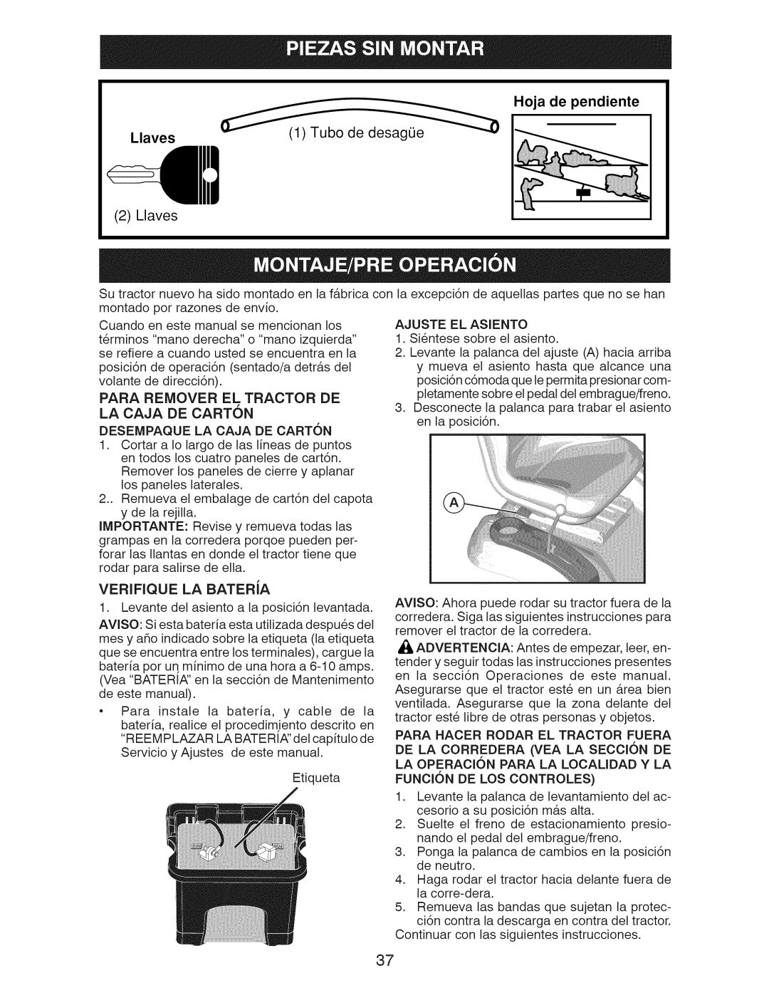 Craftsman 917.289213, 917.289211, 917.289210, YT 3000 manual Llaves, Desempaque LA Caja DE Carton 