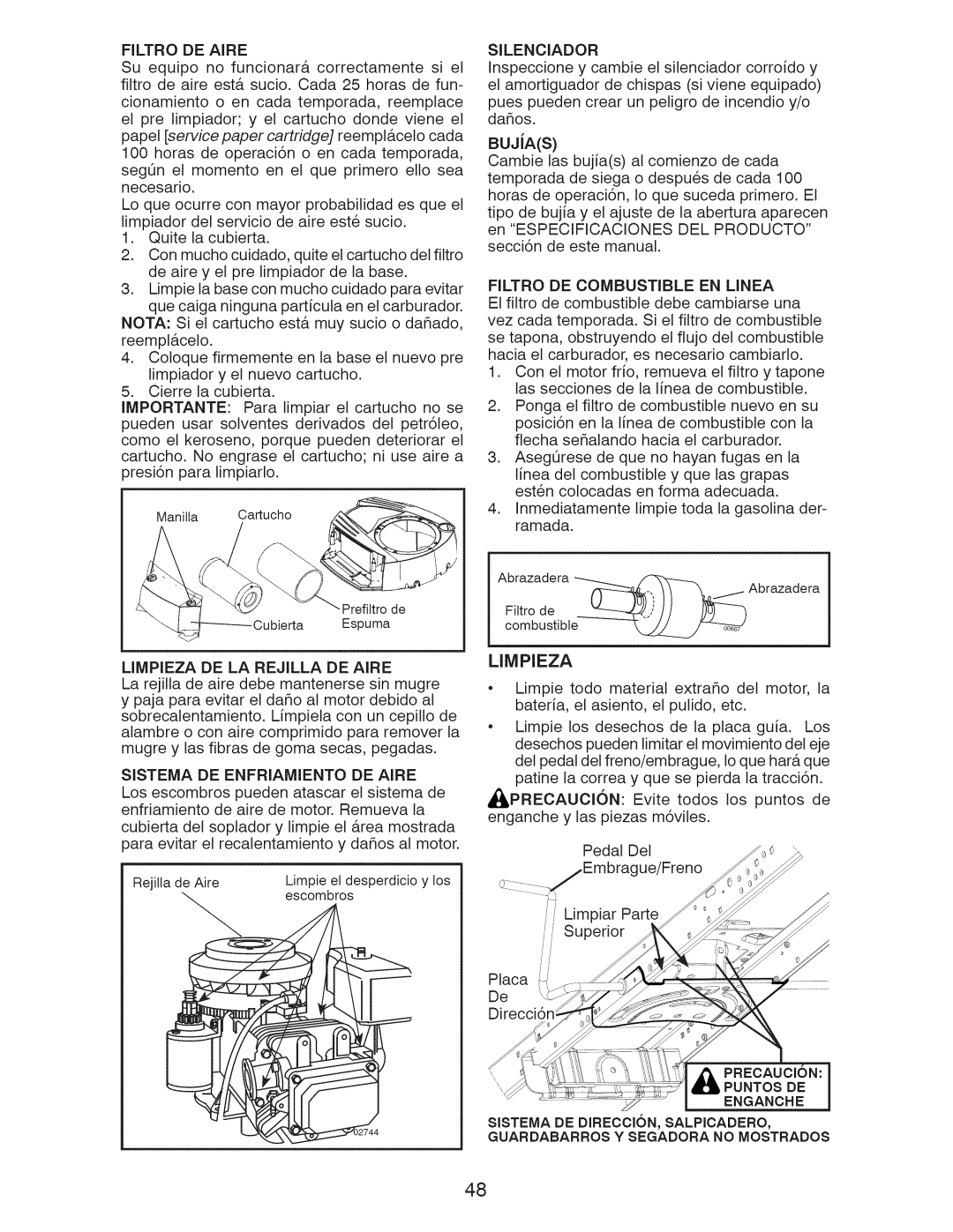 Craftsman 917.289211, 917.289210, YT 3000 Filtro DE Aire, Filtro DE Combustible EN Linea, Limpieza DE LA Rejilla DE Aire 