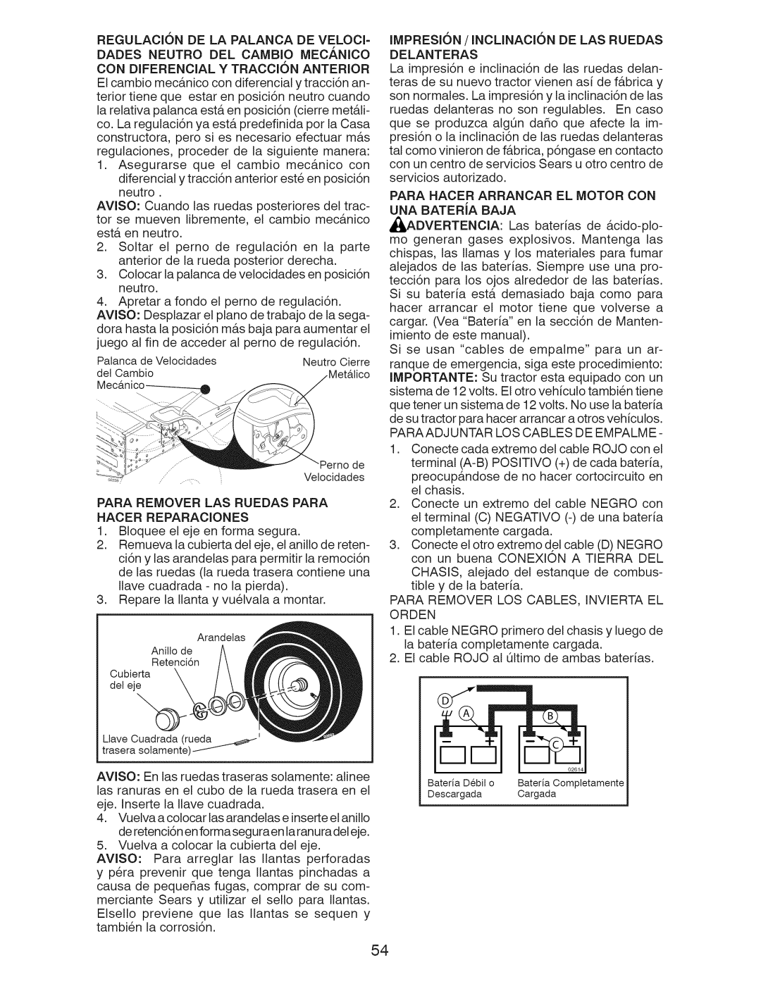 Craftsman YT 3000 manual Para Remover LAS Ruedas Para Hacer Reparaciones, Impresion / Inclinacion DE LAS Ruedas Delanteras 