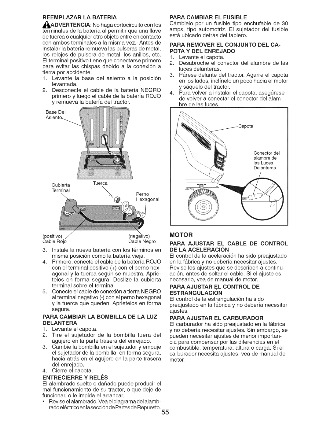 Craftsman 917.289211, 917.289210, 917.289213 Para Cambiar EL Fusible, Para Remover EL Conjunto DEL CA= Pota Y DEL Enrejado 