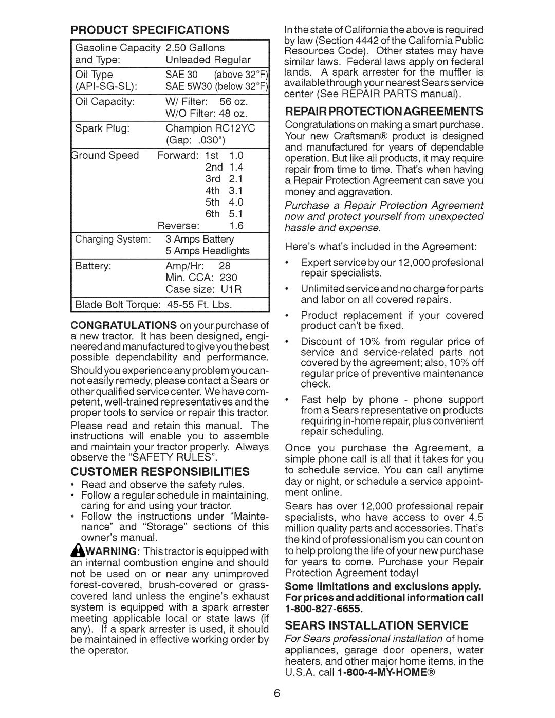 Craftsman 917.289210, 917.289211, 917.289213, YT 3000 manual Product Specifications 