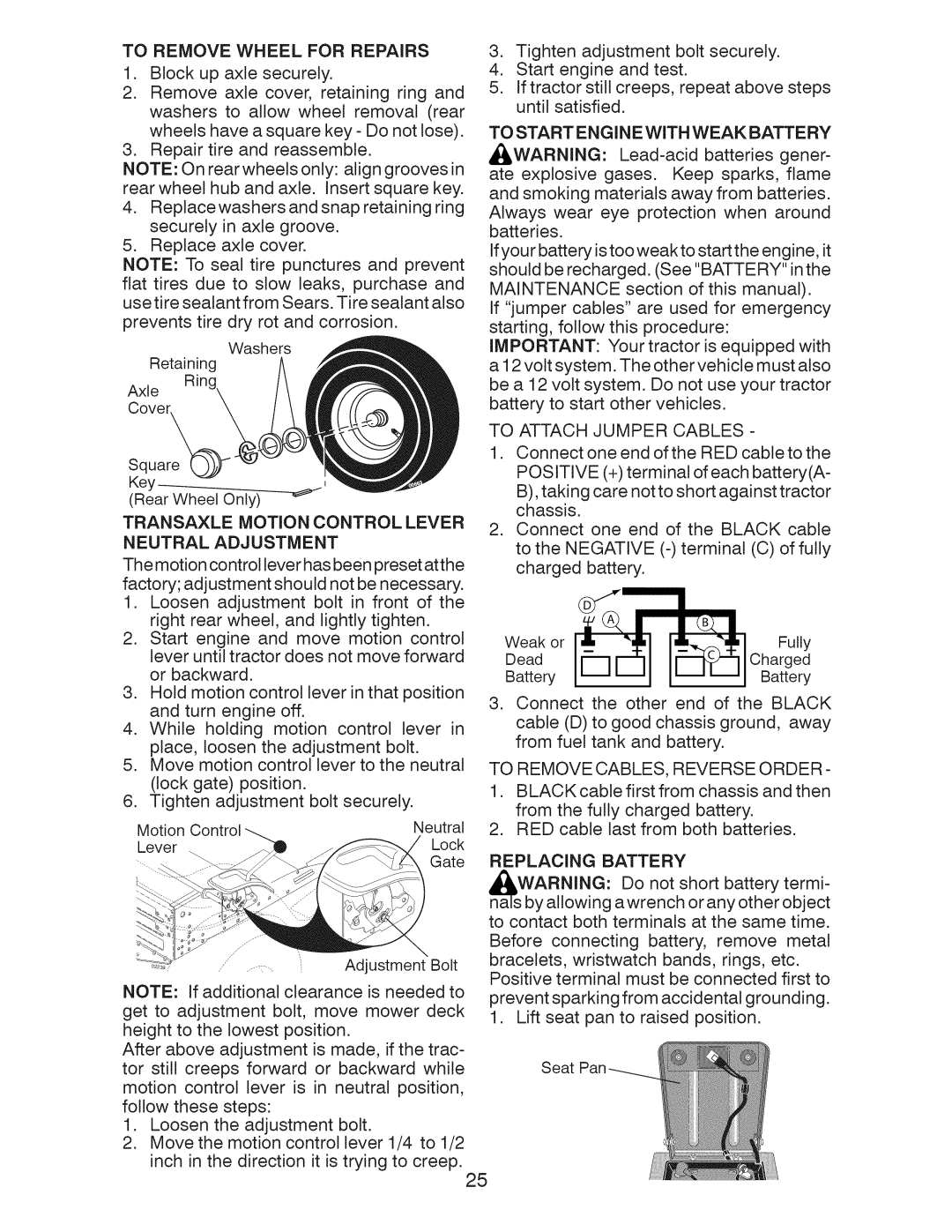 Craftsman 917.28922 owner manual To Remove Wheel for Repairs 