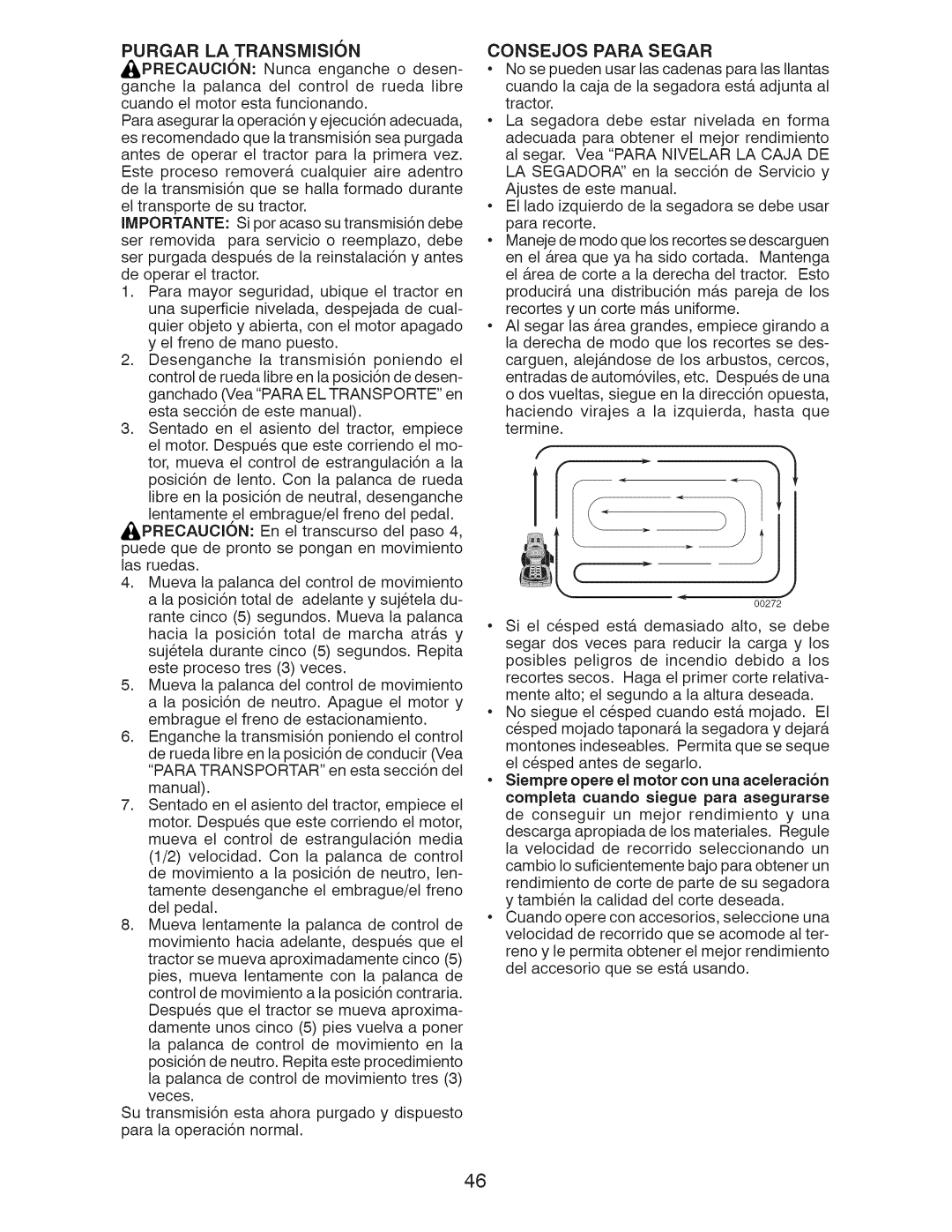 Craftsman 917.28922 owner manual Purgar LA Transmision, Consejos Para Segar 