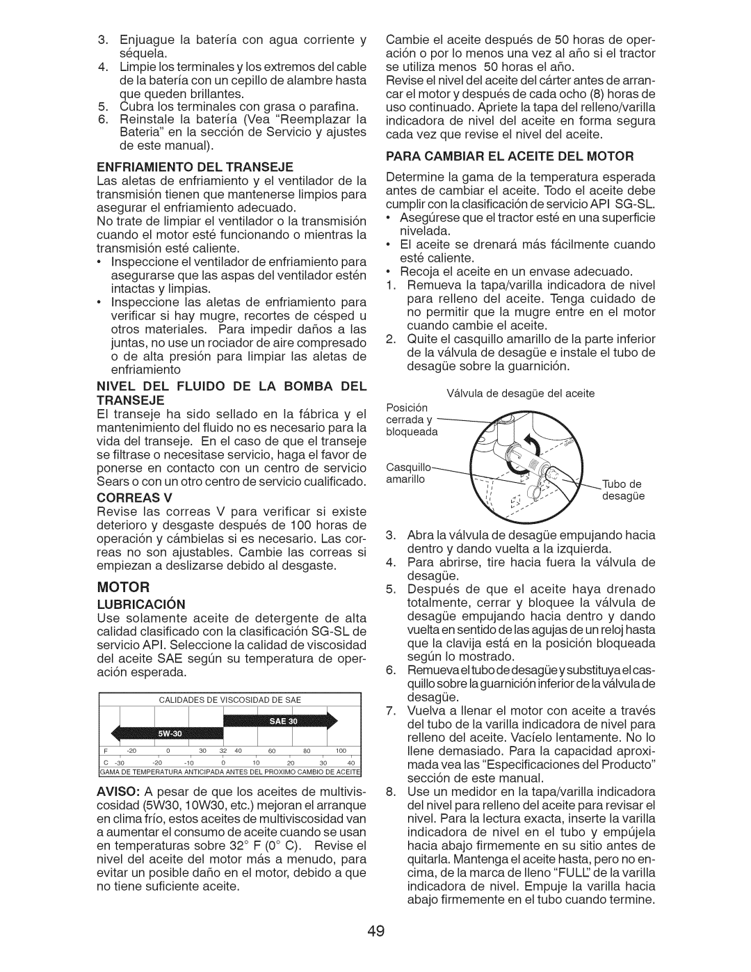 Craftsman 917.28922 owner manual Transeje, Correas, Para Cambiar EL Aceite DEL Motor 