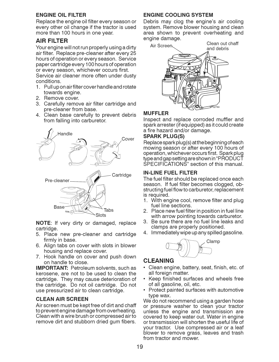Craftsman 917.28922 owner manual Air Filter, Cleaning 