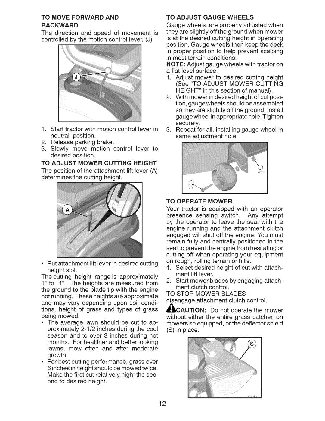 Craftsman 917.289240 To Move Forward Backward, To Adjust Mower Cutting Height, To Operate Mower, To Adjust Gauge Wheels 