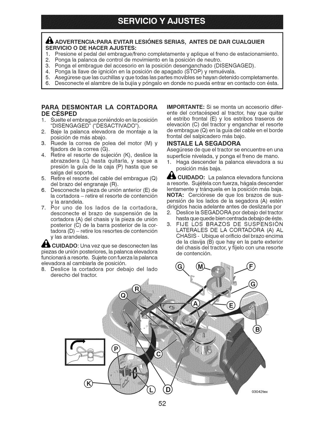 Craftsman 917.289240 owner manual De Cesped, Para Desmontar La Cortadora, Instale La Segadora 