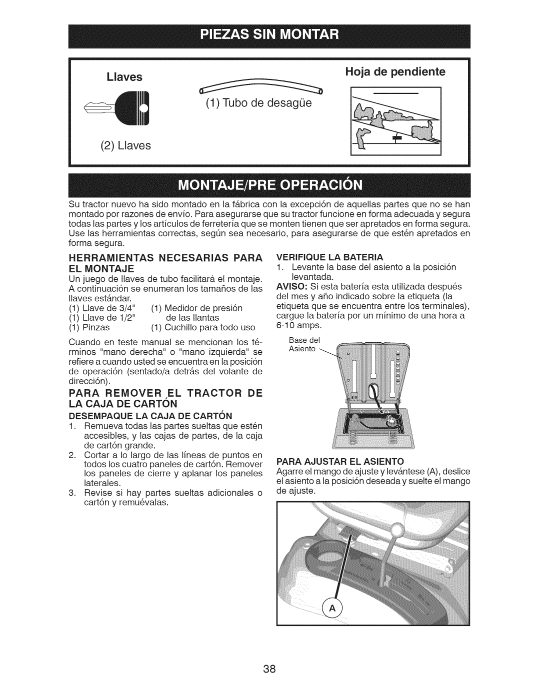 Craftsman 917.289243 manual Herramientas Necesarias Para EL Montaje, Desempaque LA Caja DE Carton 