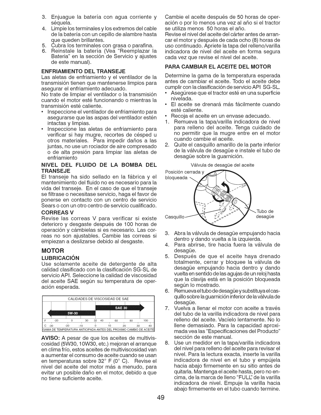 Craftsman 917.289243 manual Transeje, Correas, Para Cambiar EL Aceite DEL Motor 