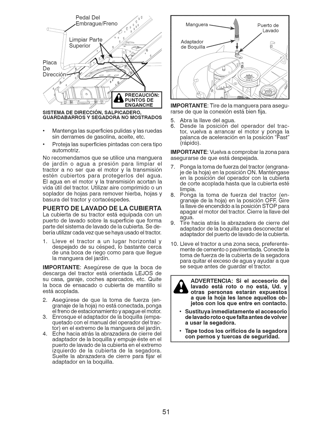 Craftsman 917.289243 manual Superior, Puerto DE Lavado DE LA Cubierta 