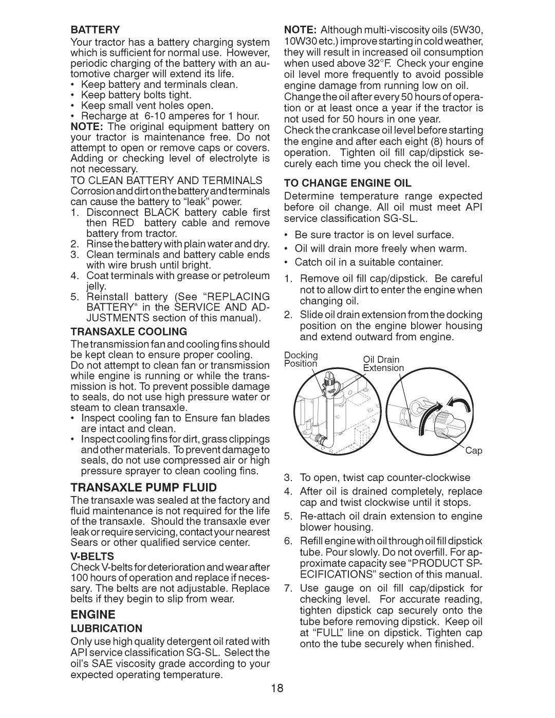 Craftsman 917.289244 owner manual Transaxle Pump Fluid, Lubrication, To Change Engine OIL 