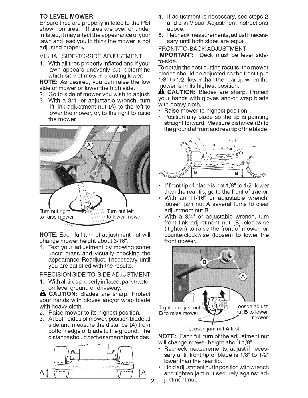 Craftsman 917.289244 owner manual Visual SIDE-TO-SIDE Adjustment, To Level Mower, Precision SIDE-TO-SIDE Adjustment 