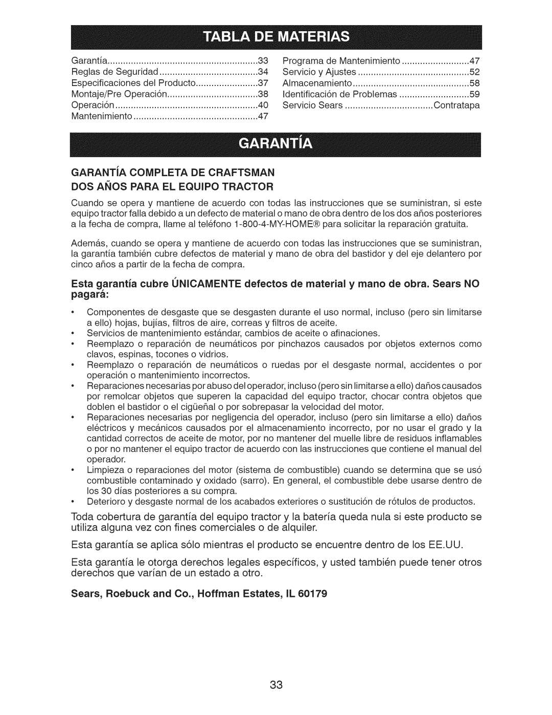 Craftsman 917.289244 owner manual Contratapa, DOS Aiios Para EL Equipo Tractor 