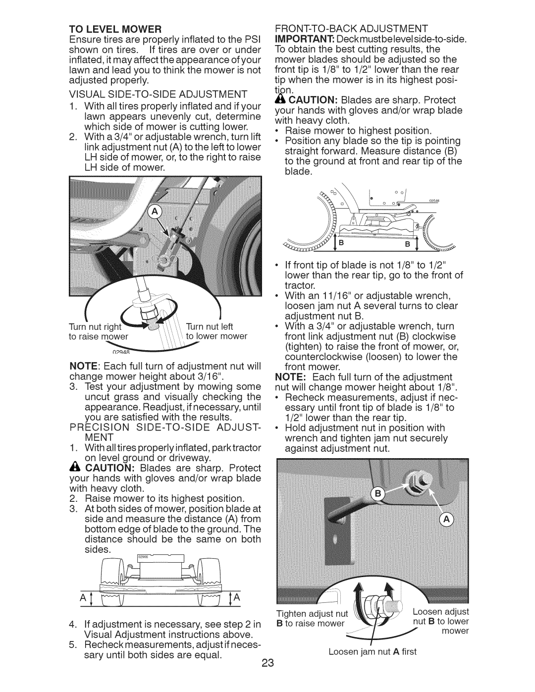 Craftsman 917.289253, 917.289250 To Level Mower, Visual SIDE-TO-SIDE Adjustment, Precision SIDE-TO-SIDE ADJUST- Ment 