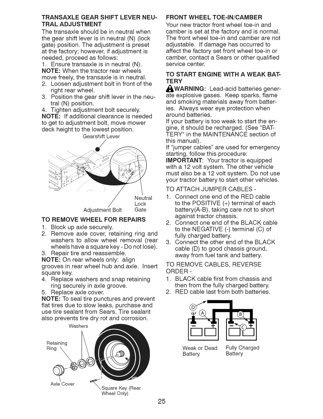 Craftsman 917.289250, 917.289251, 917.289253 owner manual Transaxle Gear Shift Lever Neu=, Tral Adjustment 