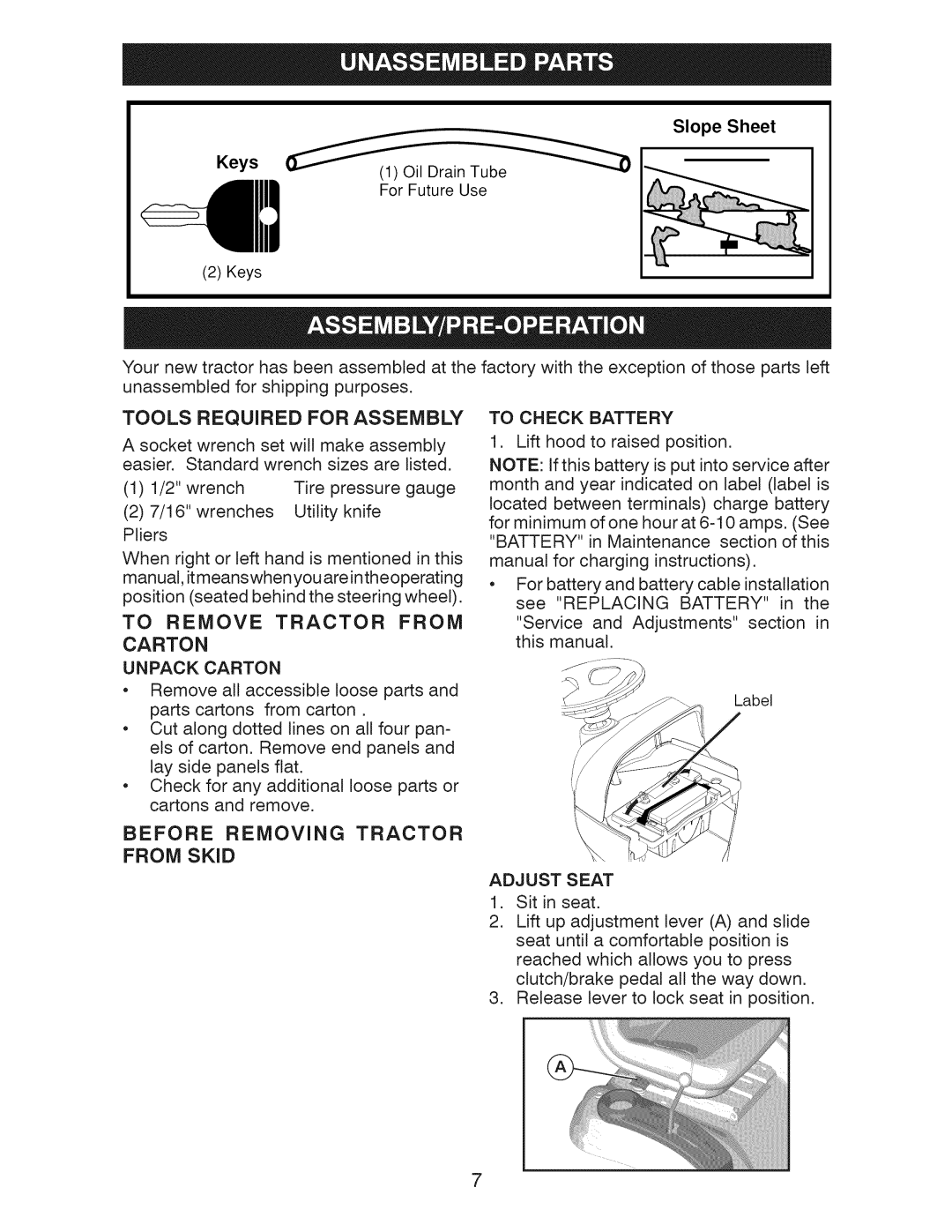 Craftsman 917.289253, 917.289250, 917.289251 owner manual From Skid, Tools Required For Assembly, Before Removing Tractor 