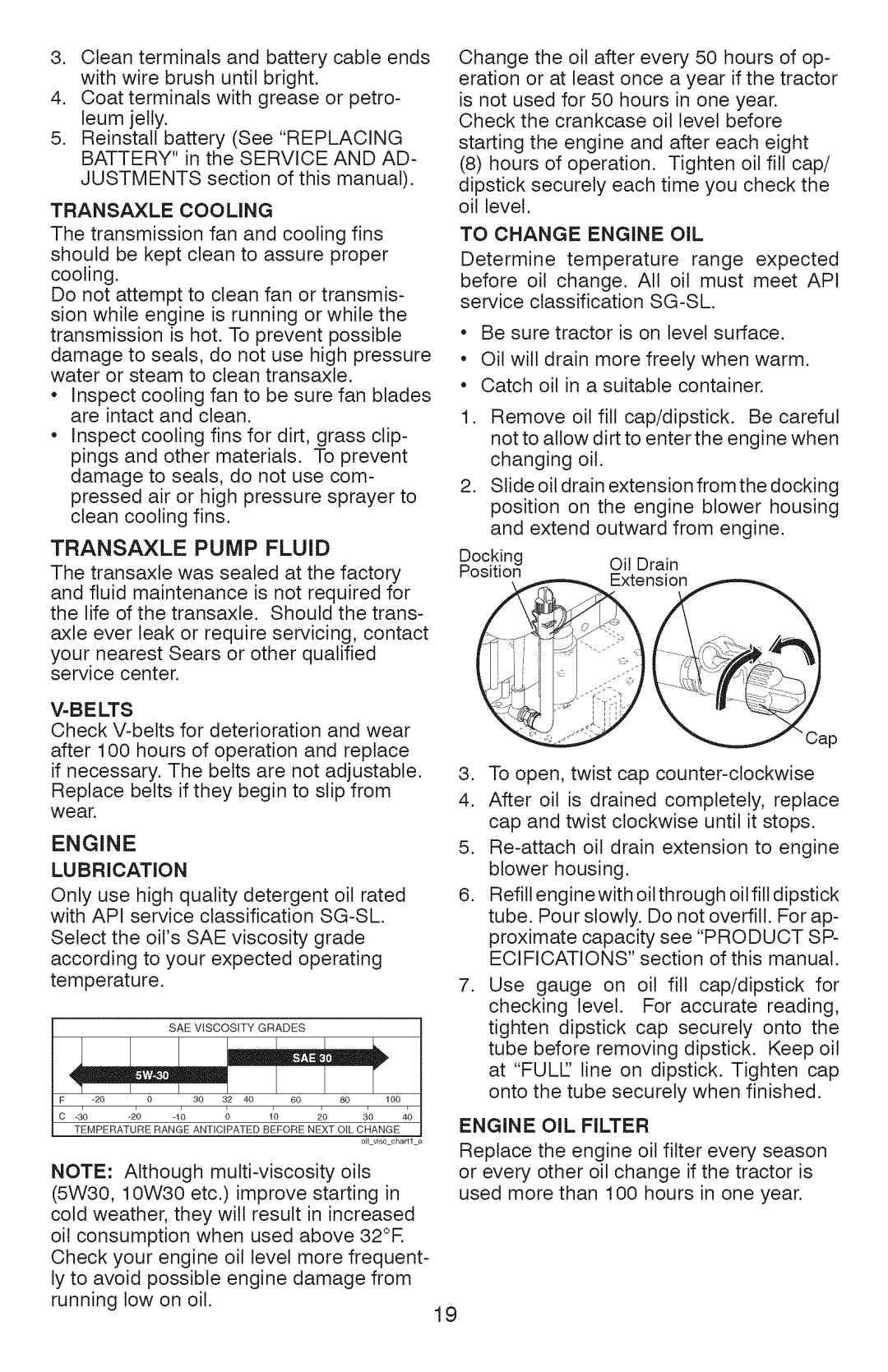 Craftsman 917.28927 manual Transaxle Pump Fluid, Belts, LUBRiCATiON, Engine OiL Filter 