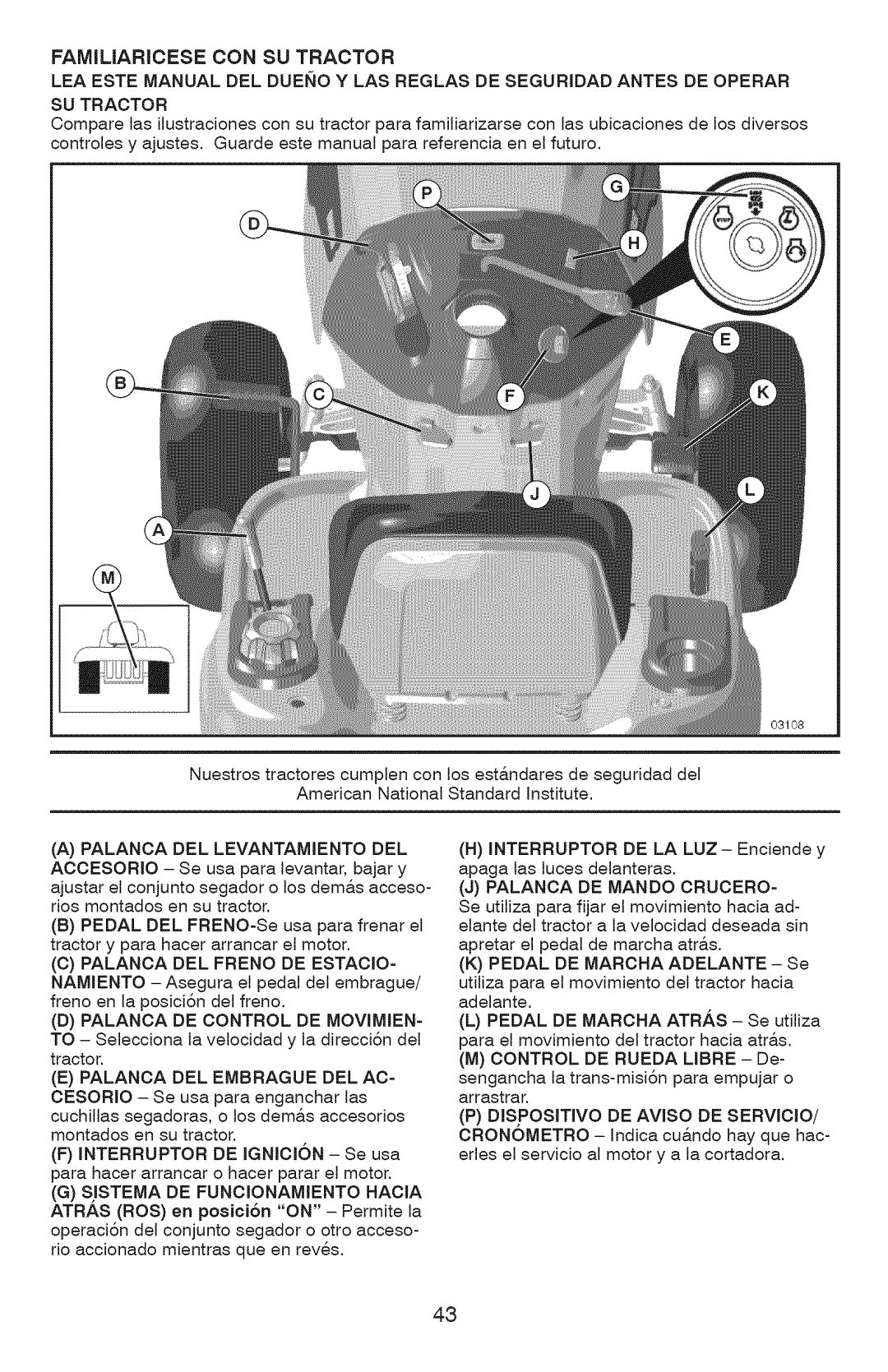 Craftsman 917.28927 manual Familiaricese CON SU Tractor, Palanca DE Control DE Movimien, Palanca DE Mando Crucero 