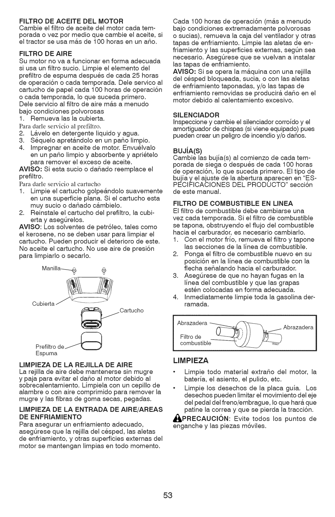 Craftsman 917.28927 manual Limpieza 