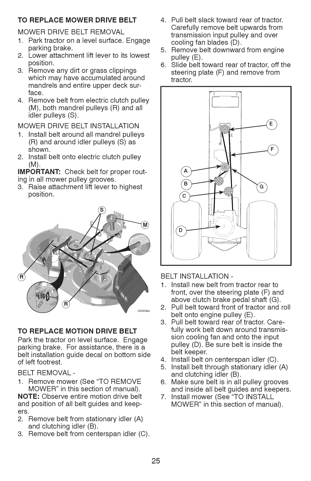 Craftsman 917.28927 manual To Replace Mower Drive Belt, To Replace Motion Drive Belt 