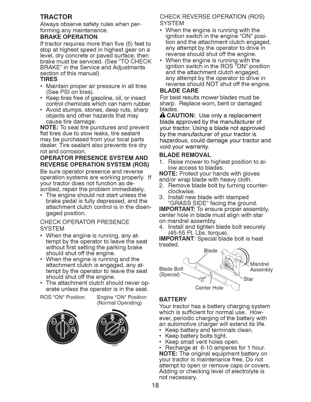 Craftsman 917.289283 owner manual Battery, Tires 