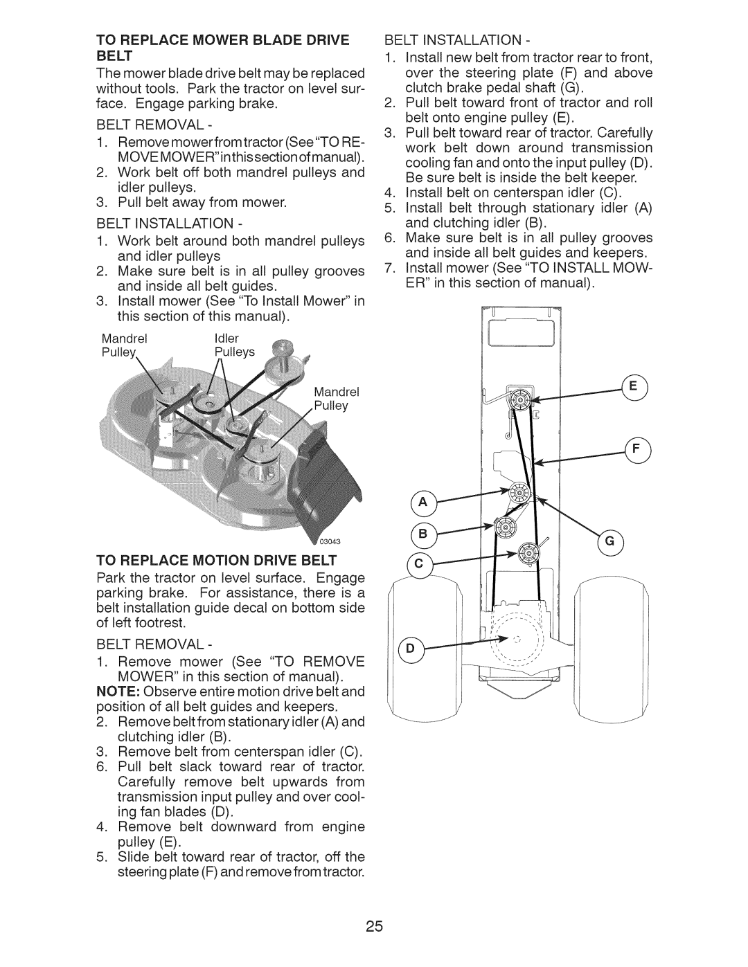 Craftsman 917.289283 To Replace Mower Blade Drive Belt, Belt Removal, Belt Installation, To Replace Motion Drive Belt 