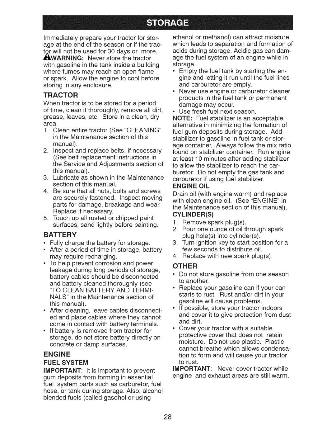 Craftsman 917.289283 owner manual Fuel System, To Clean Battery and Termi, Cylinders 