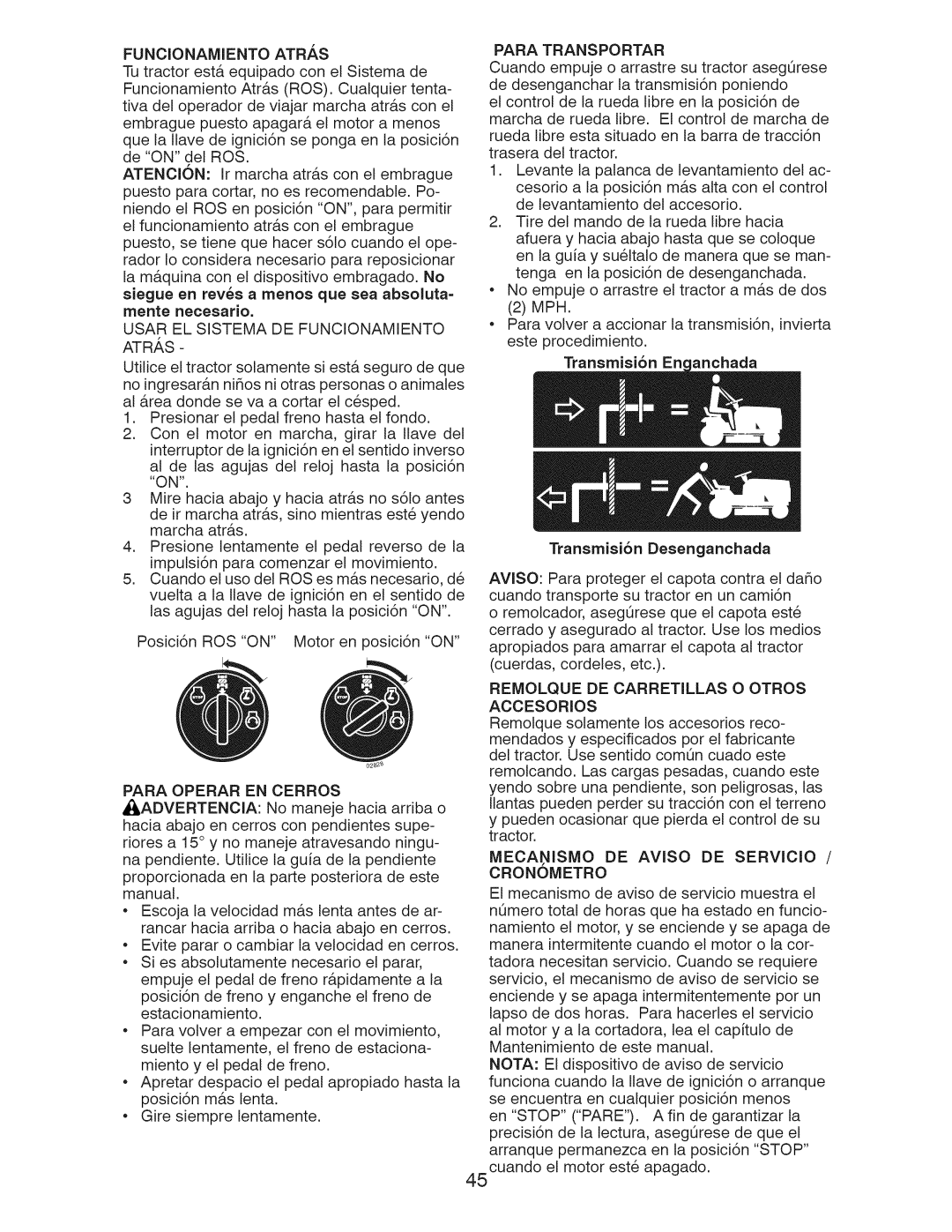 Craftsman 917.289283 owner manual Transmisi6n Eric anchada #ansmisi6n Desenganchada 