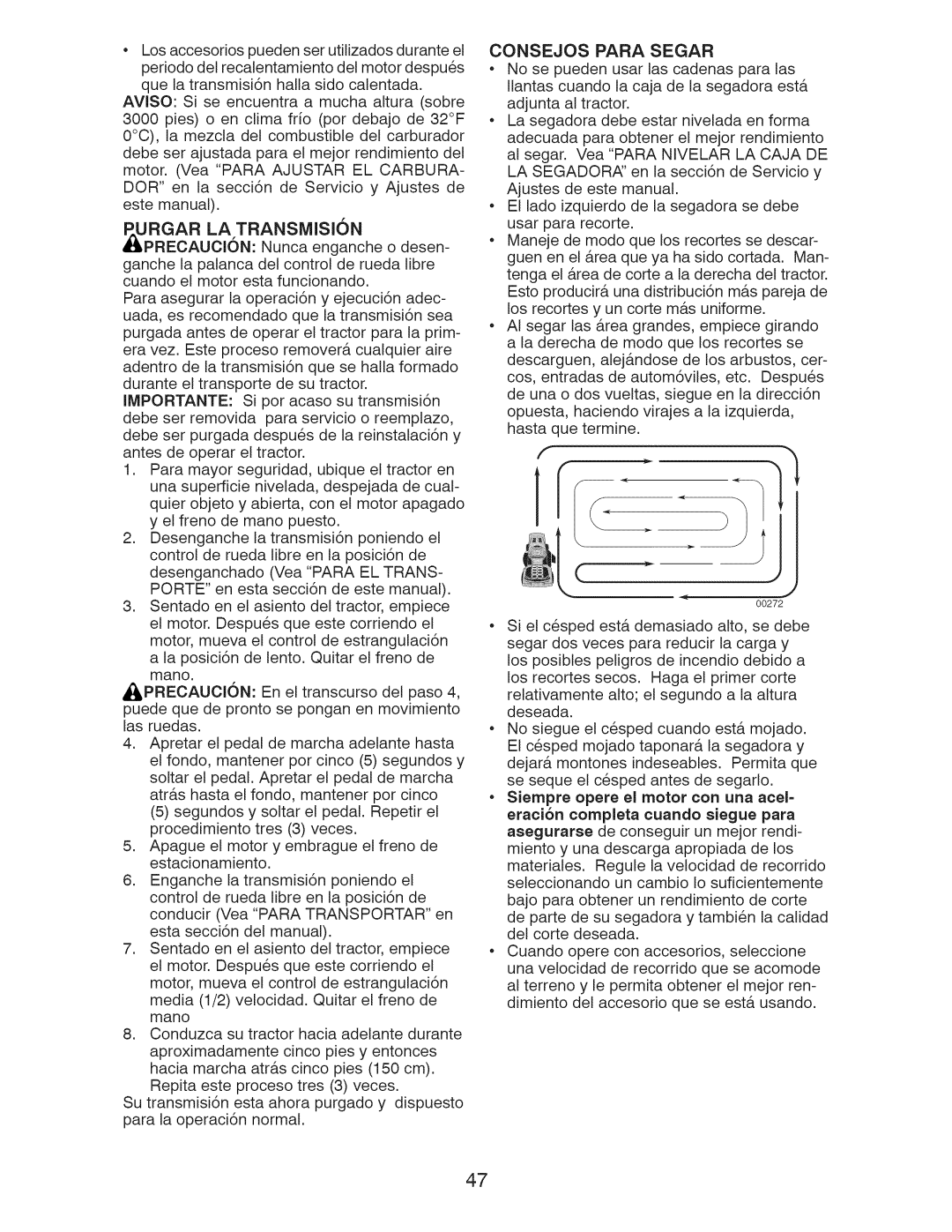 Craftsman 917.289283 owner manual Rgar LA Transmision, Consejos Para Segar 