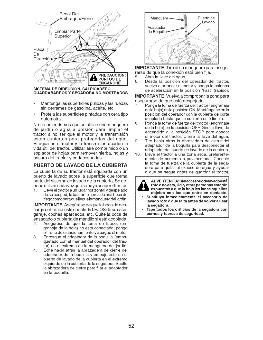 Craftsman 917.289283 owner manual PRECAUCIONi, Puerto DE Lavado DE LA Cubierta 