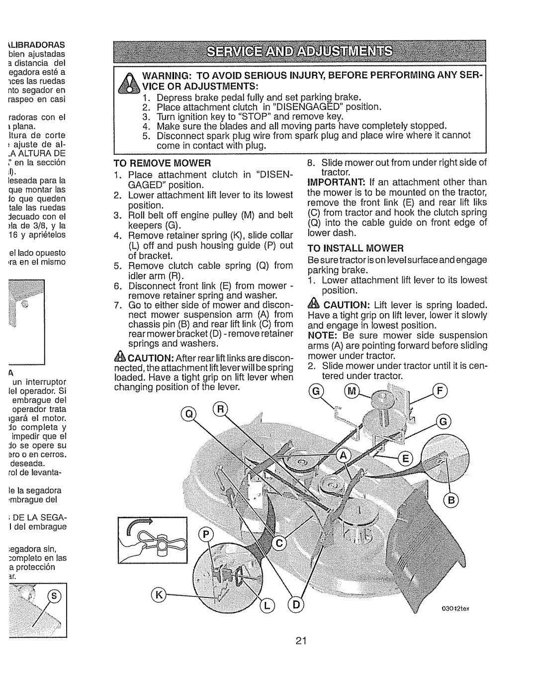 Craftsman 28928 manual Egadora est6 a tces las ruedas, Egadora sin, -ompletoen las a protecci6n, To Remove, Mower, Gaged 