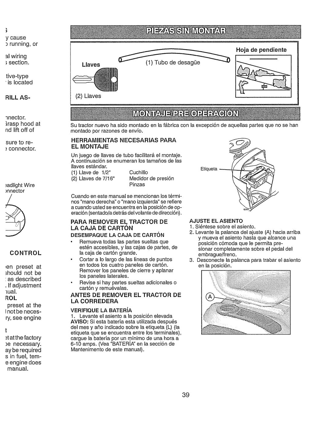 Craftsman 917.289280 manual Hoja de pendiente Llaves Tubo de desagQe, AdtightWire nnector 