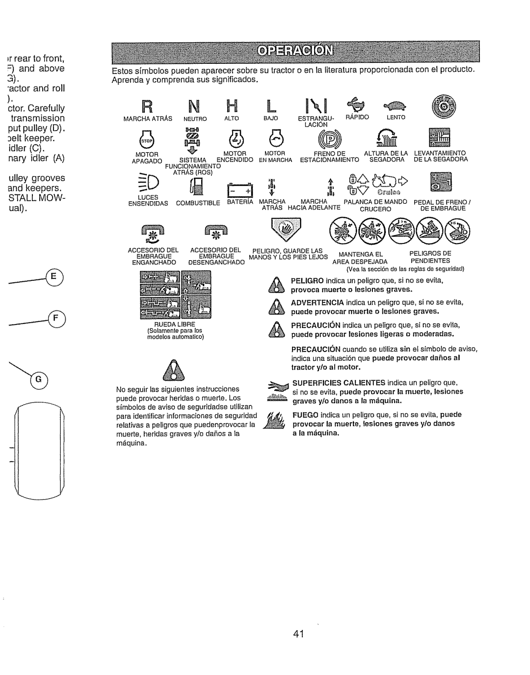 Craftsman 917.289280 manual Stall MOW, Luces 