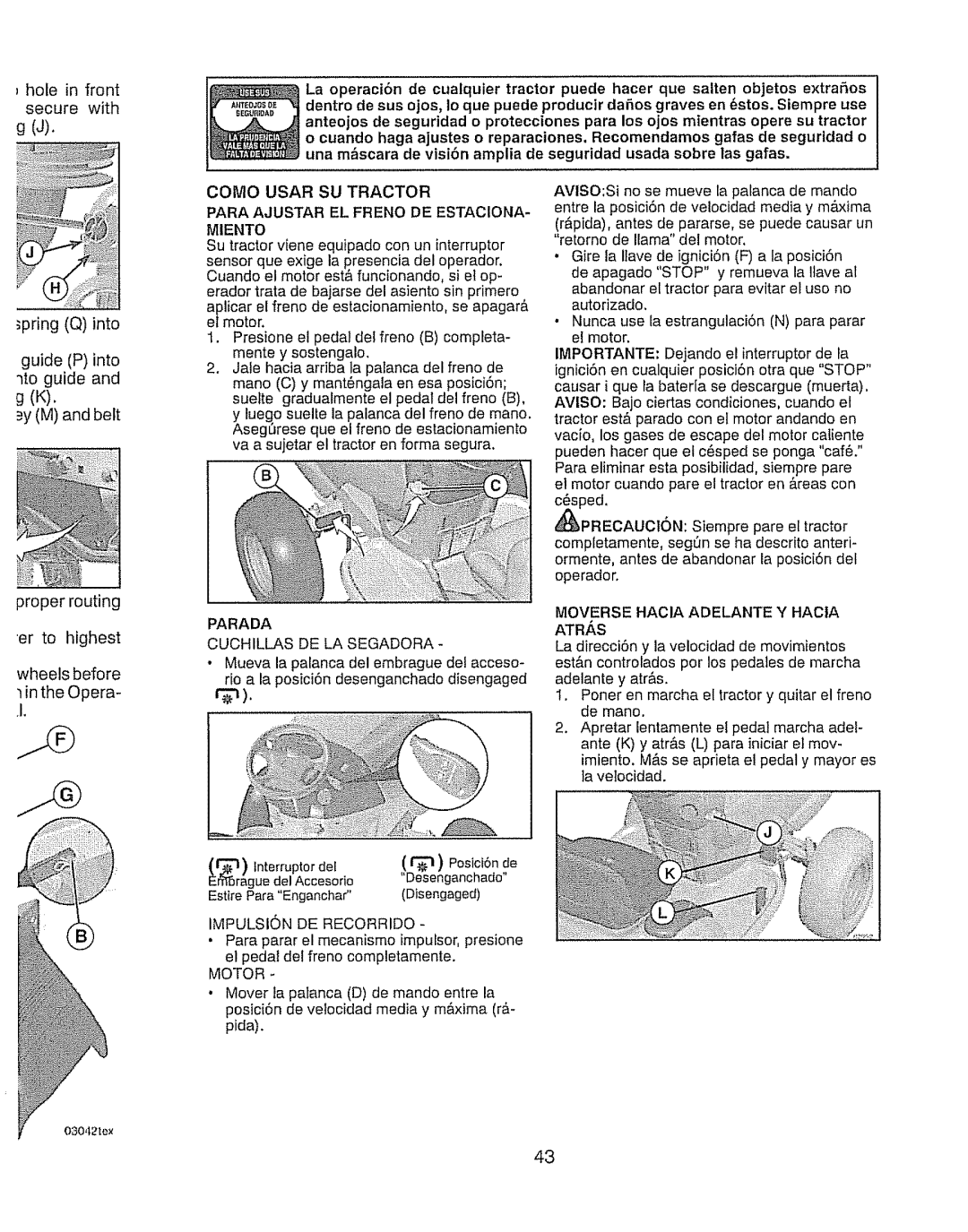 Craftsman 917.289280 manual Parada Cuchillas DE LA Segadora, Impulsion DE Recorrido 