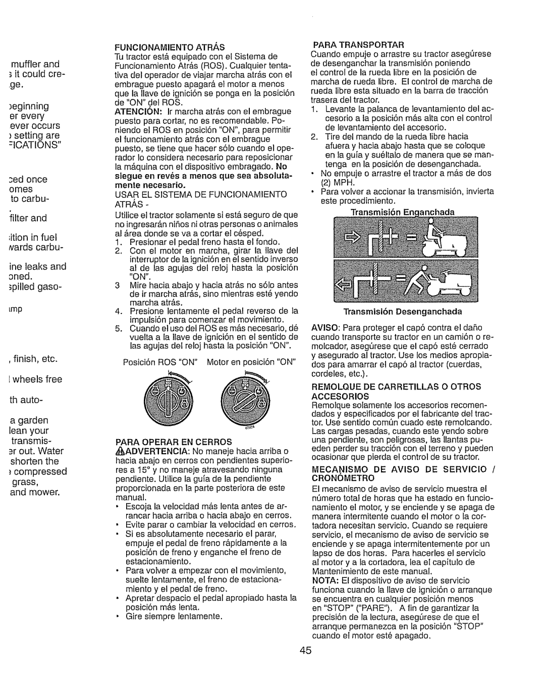 Craftsman 917.289280 manual Transmlsi6n Desenganchada 