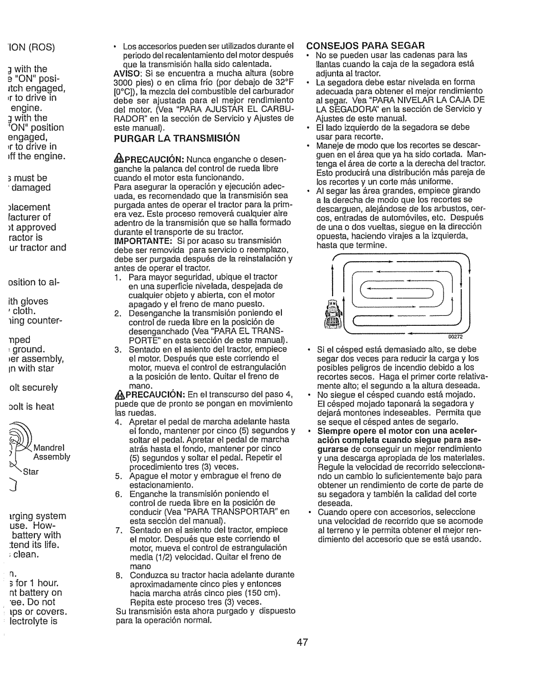 Craftsman 917.289280 manual Oo27J, On ROS, Purgar LA Transmision, Consejos Para Segar 